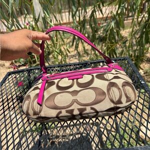 Coach Pink and Brown Shoulder Bag with Signature Monogram